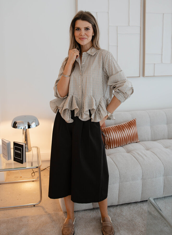 Giulia blouse carreaux ruffle – Beige