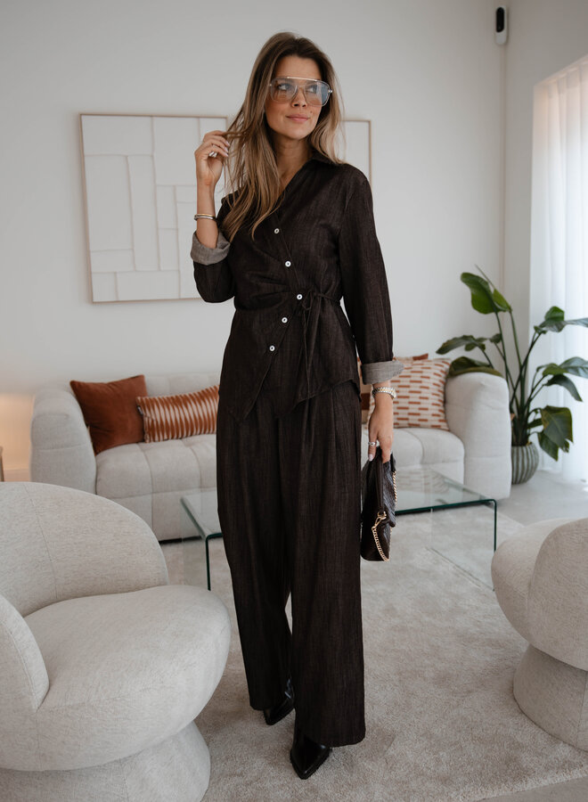 Zaira set blouse + Broek jeans – Brown
