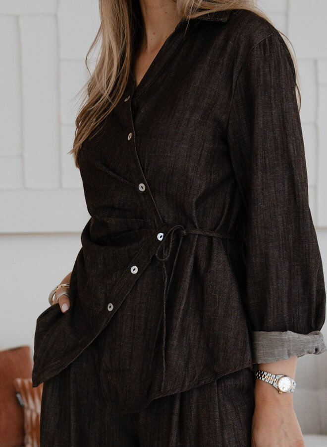 Zaira set blouse + Broek jeans – Brown