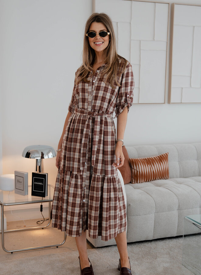 Tess jurk carreaux laagjes – Old Pink