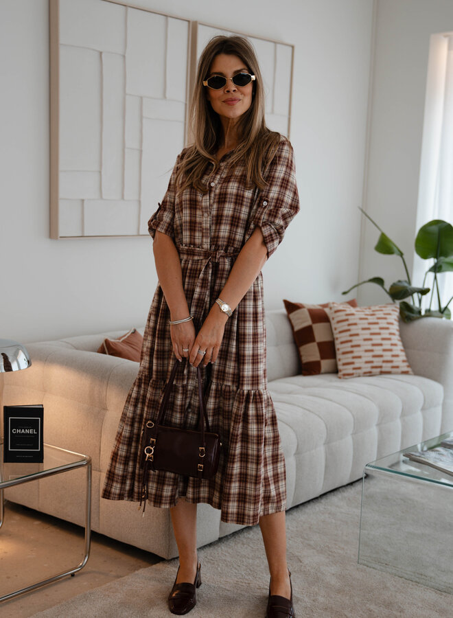 Tess jurk carreaux laagjes – Old Pink