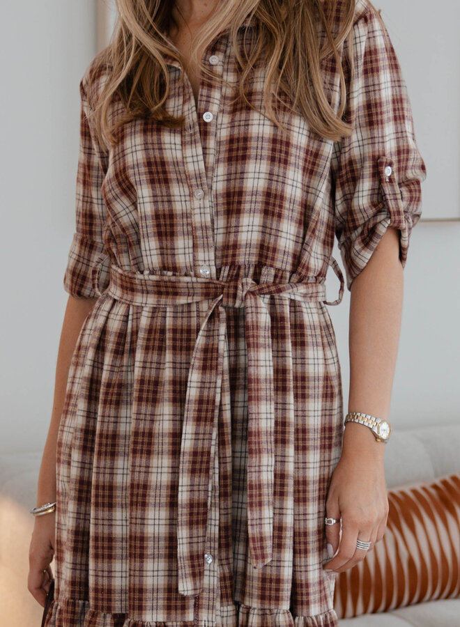 Tess jurk carreaux laagjes – Old Pink