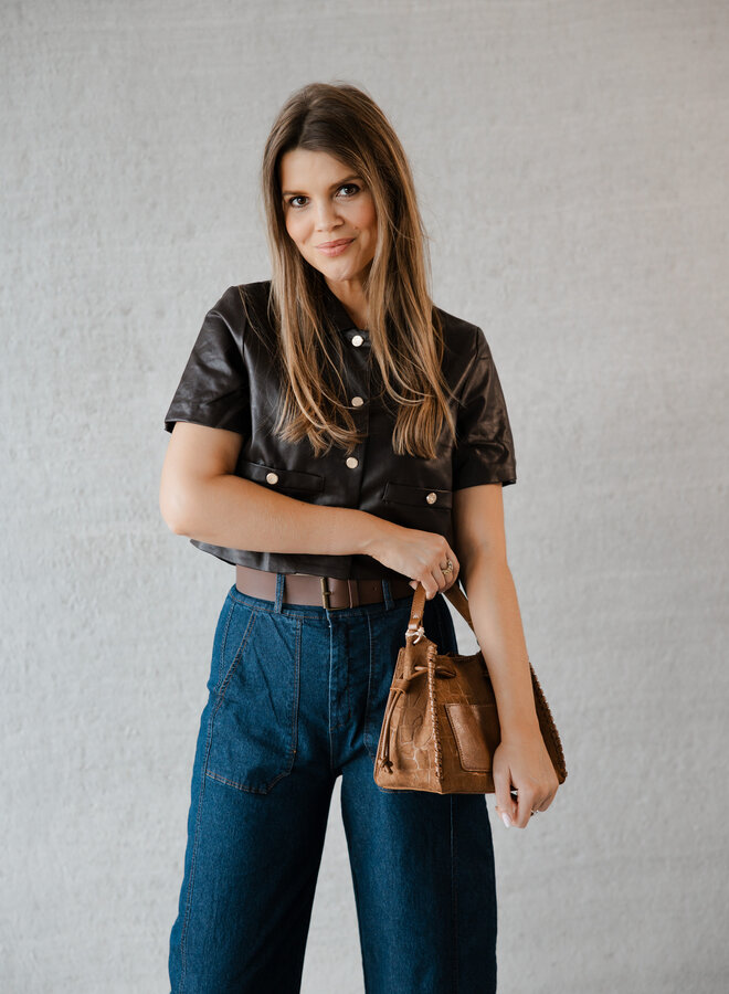 Lune kort jasje lederlook – Choco