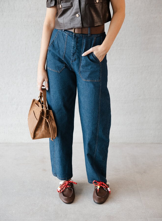 Nicoletta broek barrel – Dark Denim