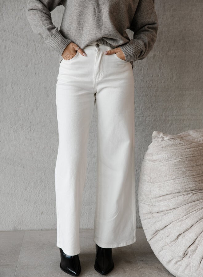 Rose jeans stretch wide leg – White