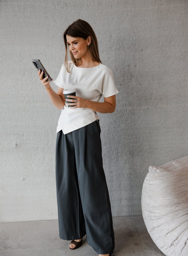 Luana broek classic straight met riem – Grey