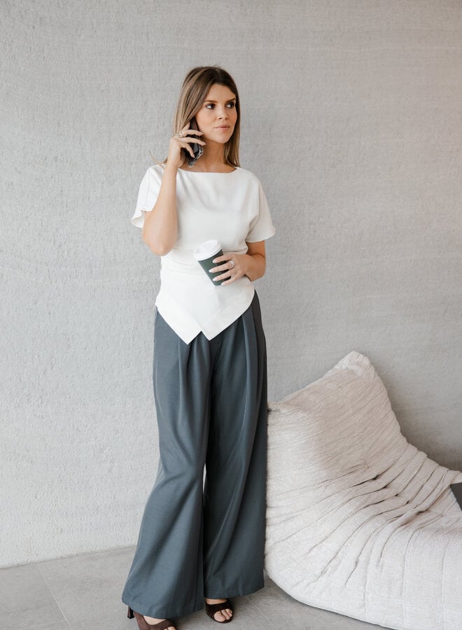 Luana broek classic straight met riem – Grey