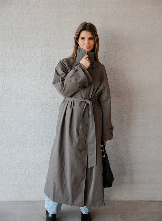 Alix trenchcoat lang – Grey