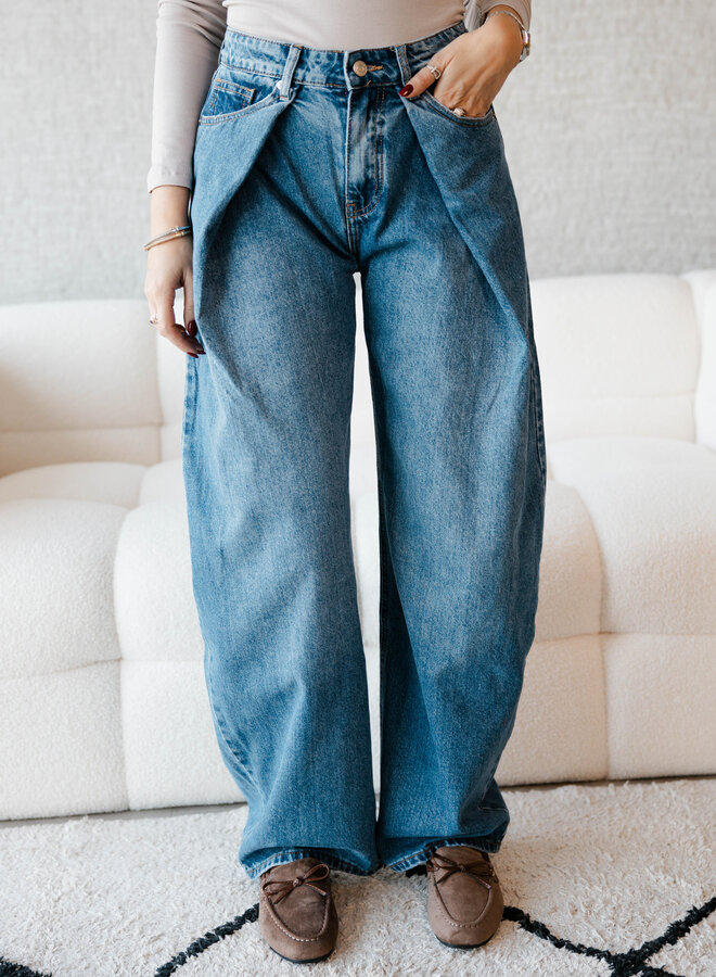 Safira balloon broek plooi – Denim
