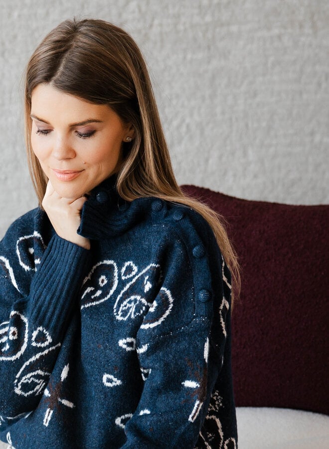 Sacha knittrui col paisley print – Marine