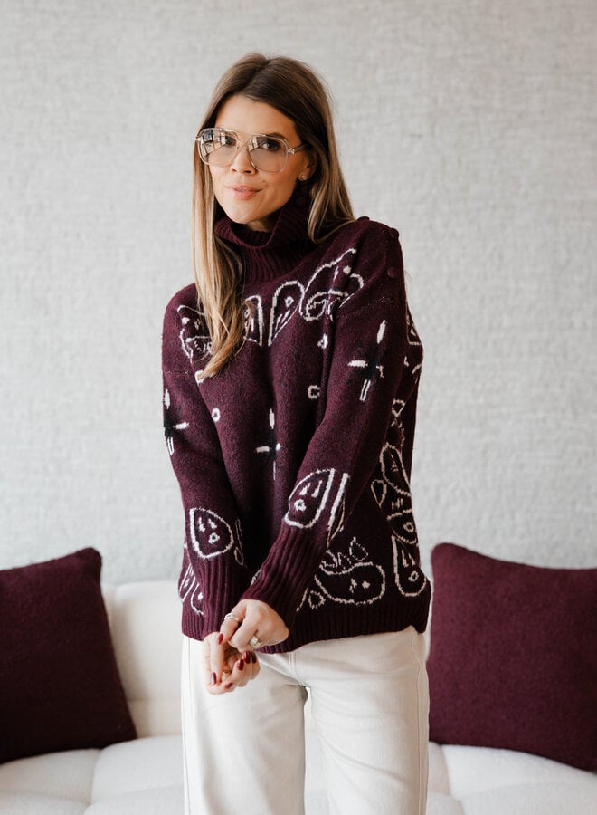 Sacha knittrui col paisley print – Burgundy
