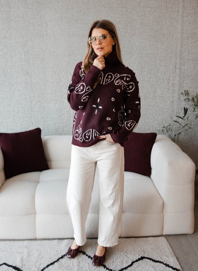 Sacha knittrui col paisley print – Burgundy