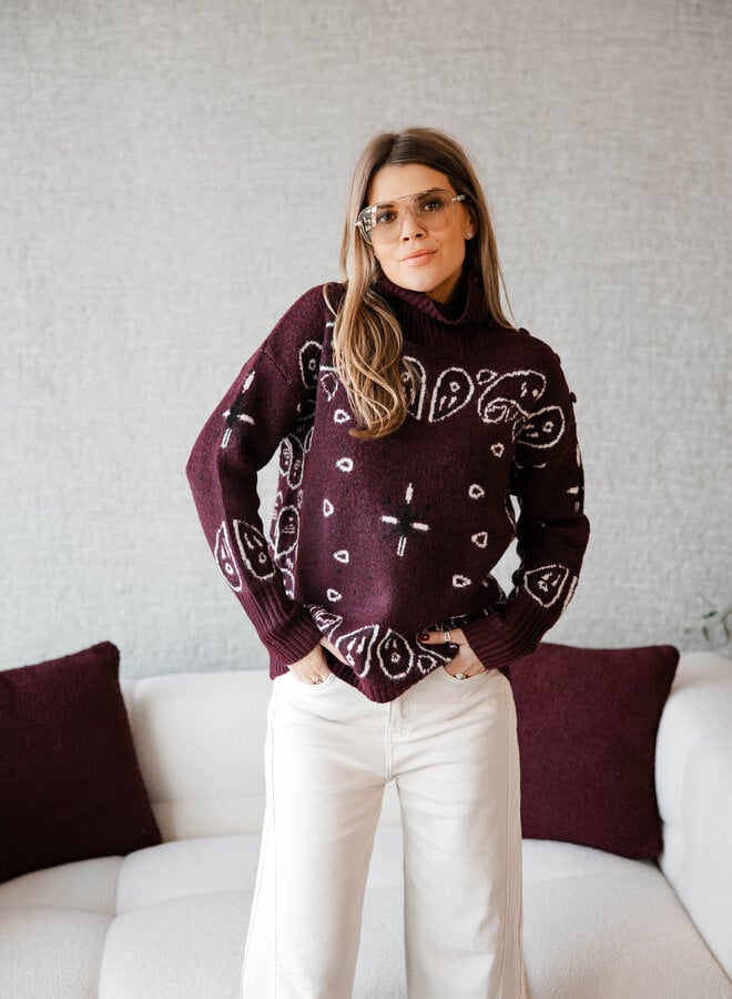 Sacha knittrui col paisley print – Burgundy