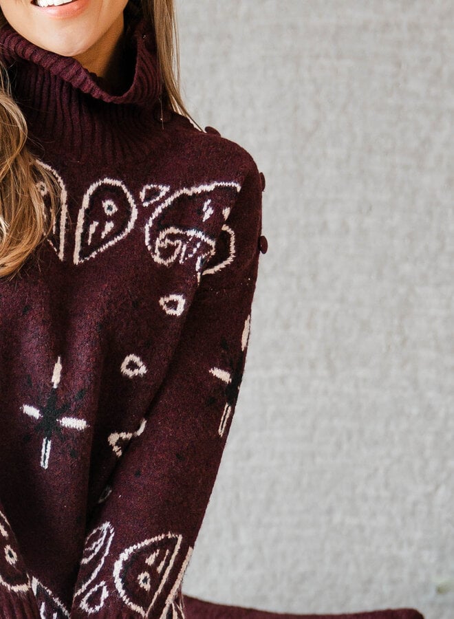 Sacha knittrui col paisley print – Burgundy