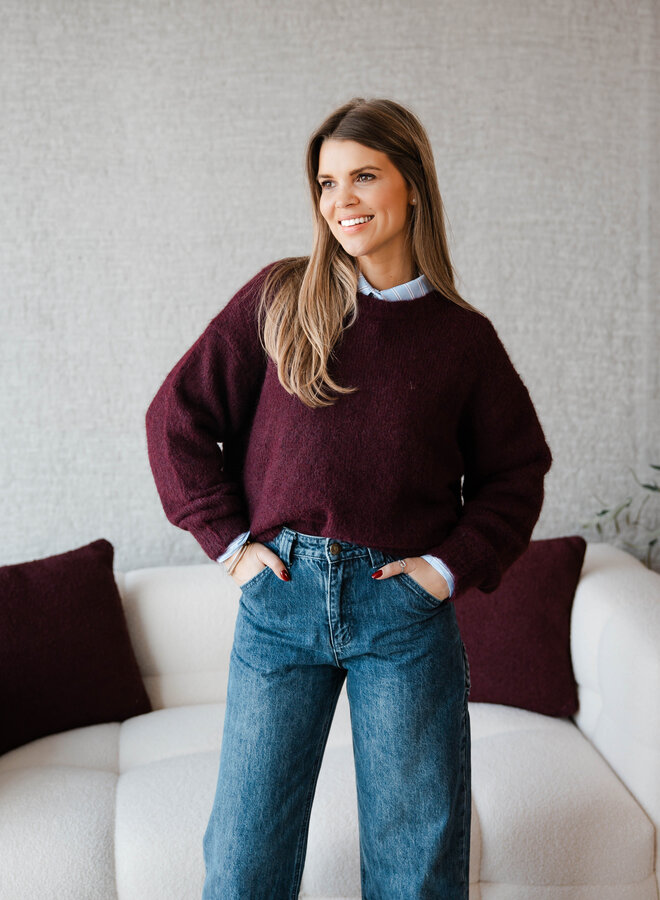 Emmeline soft knitwear ronde hals – Burgundy