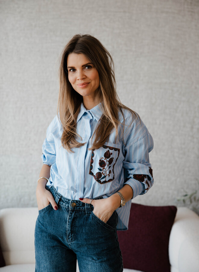 Hannah hemdje broderie – Strepen Blue