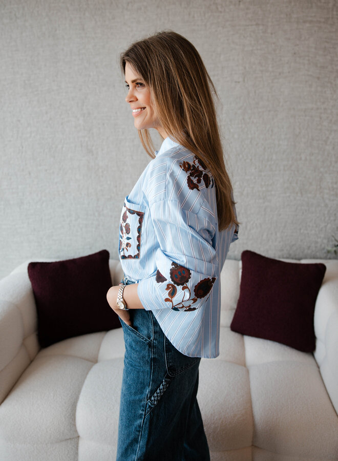 Hannah hemdje broderie – Strepen Blue