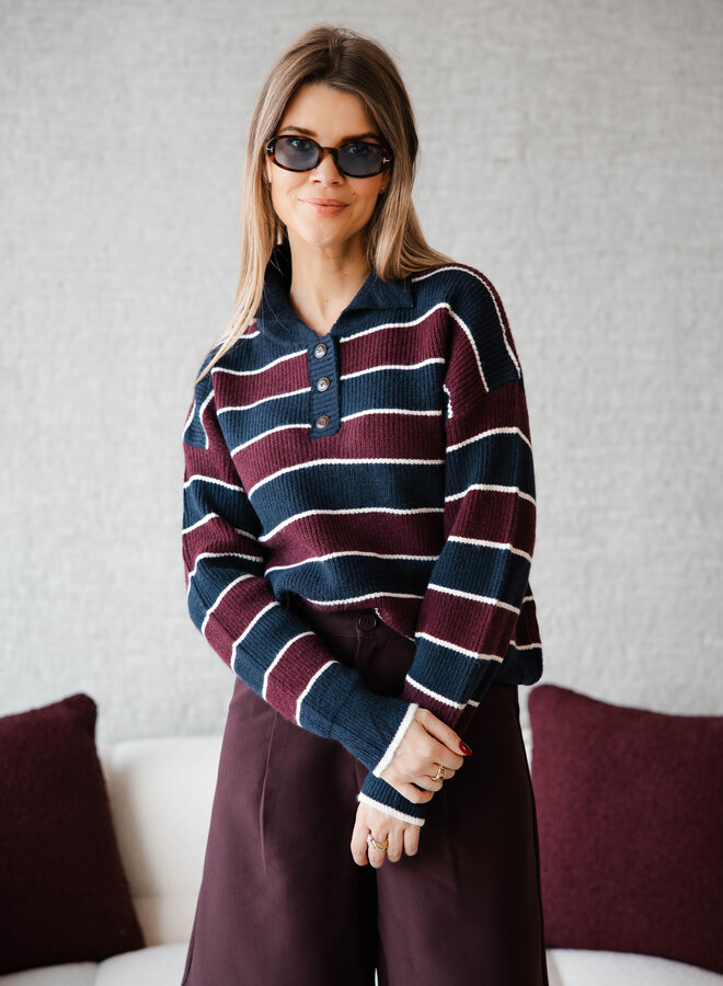 Kristy knitwear polo – Marine/Bordeaux