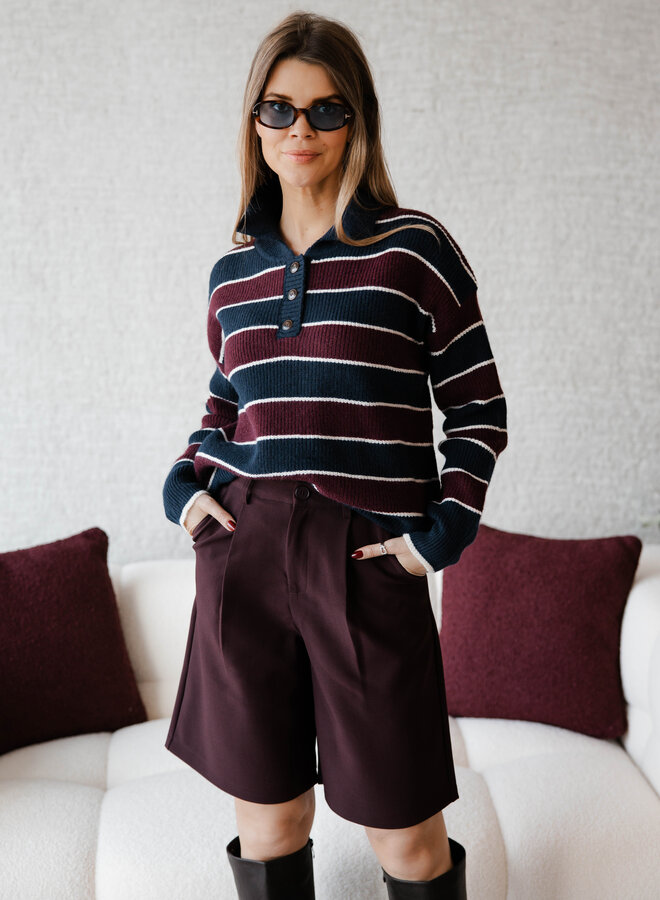 Kristy knitwear polo – Marine/Bordeaux