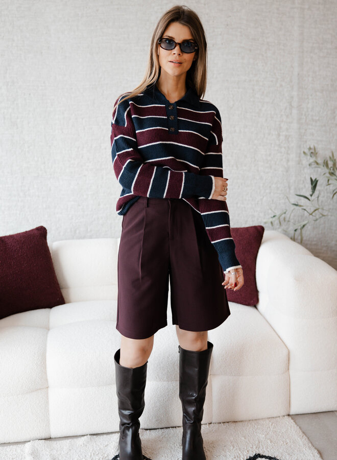 Kristy knitwear polo – Marine/Bordeaux