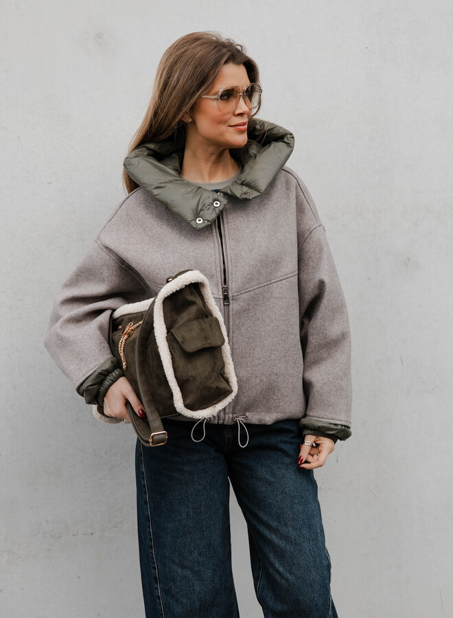 Didi jas stof met kap – Taupe