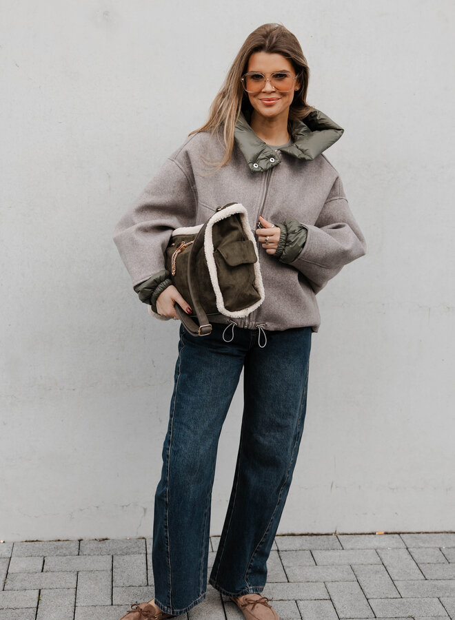 Didi jas stof met kap – Taupe