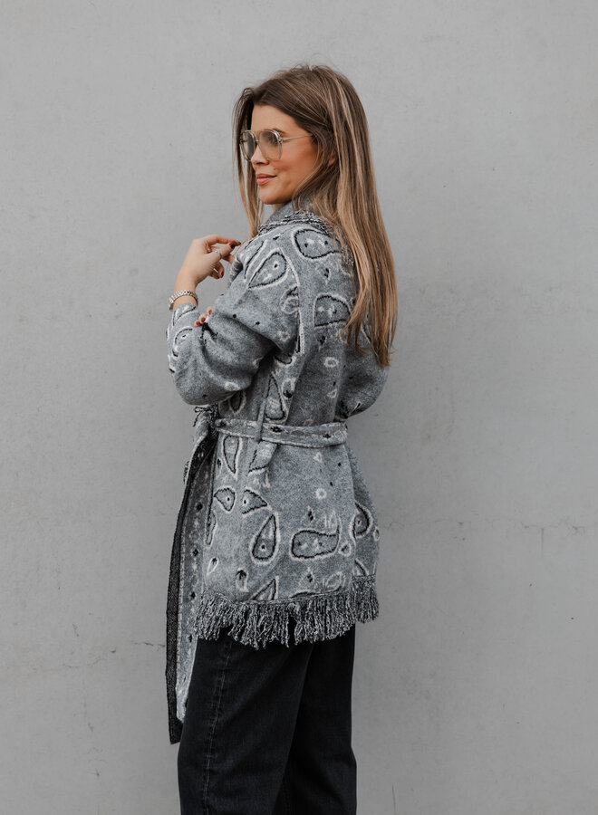 Hailey cardigan geknoopt ruffle paisley print – Grey