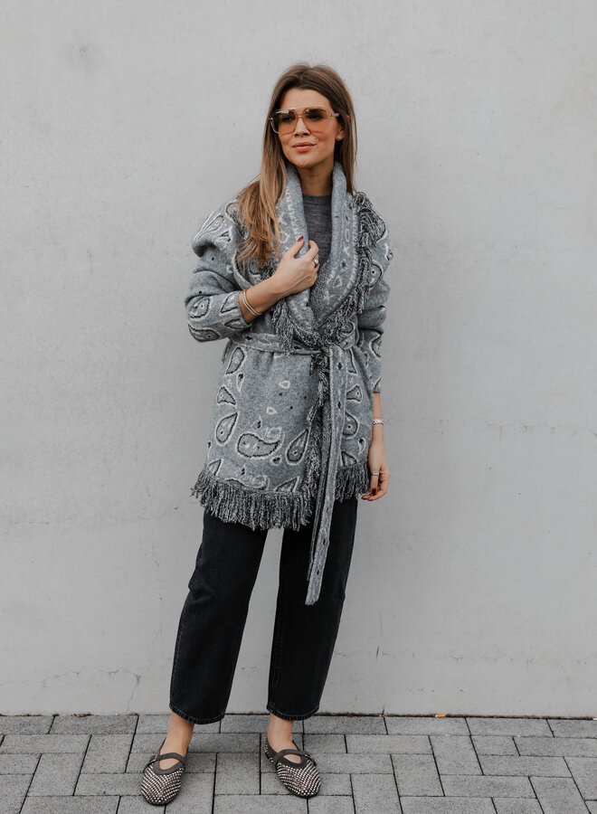 Hailey cardigan geknoopt ruffle paisley print – Grey