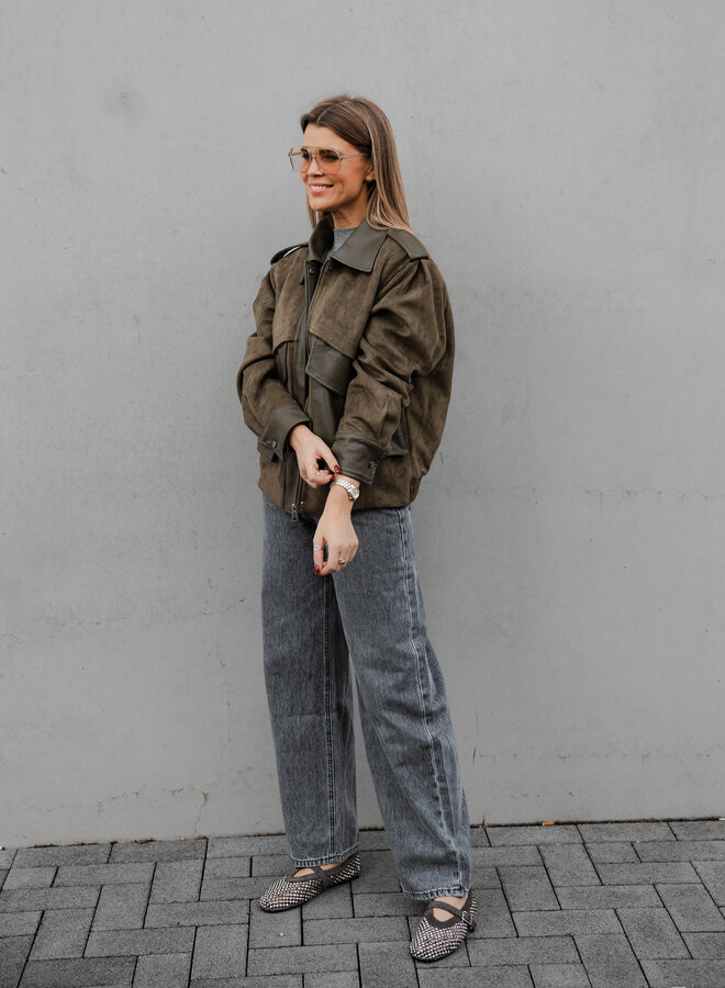 Florine jas effect leder en daim – Khaki