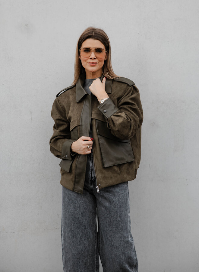 Florine jas effect leder en daim – Khaki