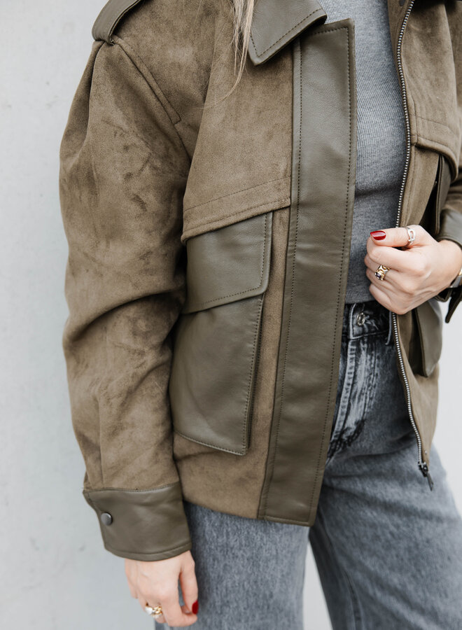 Florine jas effect leder en daim – Khaki