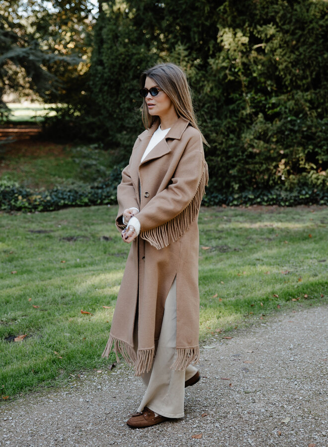 Leslie mantel franjes – Camel