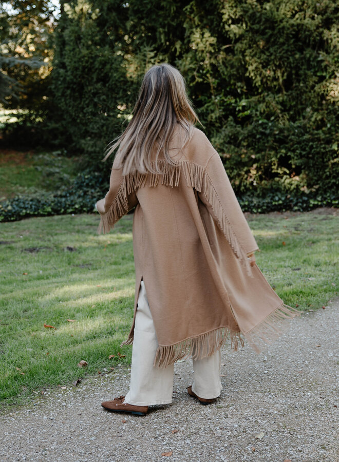 Leslie mantel franjes – Camel