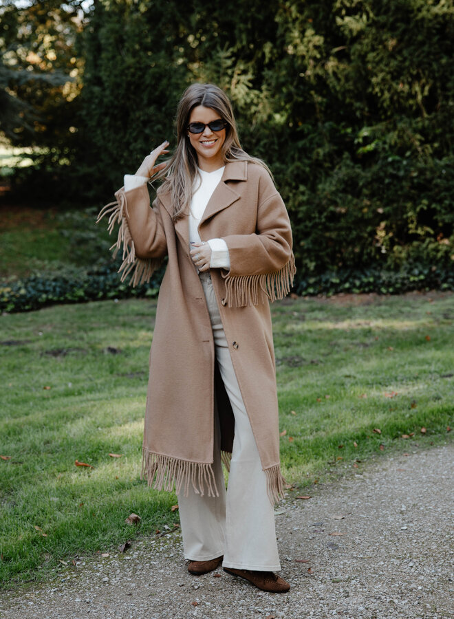 Leslie mantel franjes – Camel