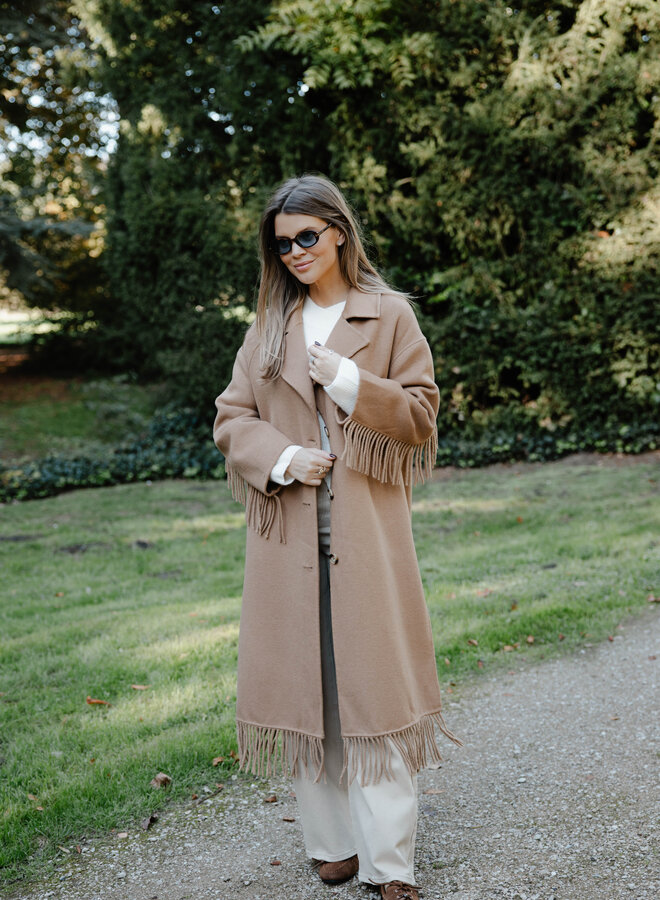 Leslie mantel franjes – Camel