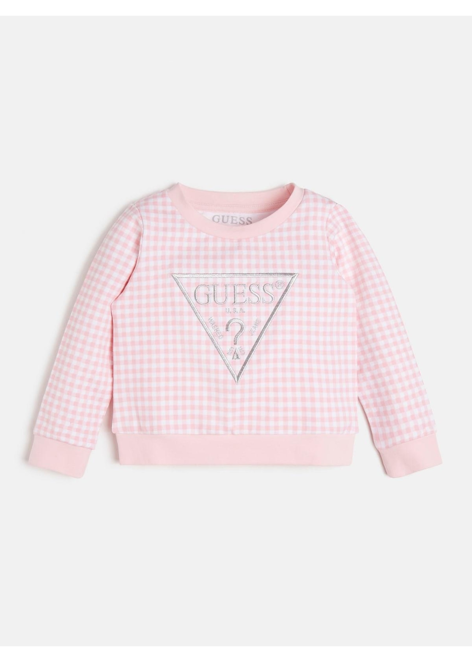Guess LS ACTIVE TOP PINK & WHITE VICHY