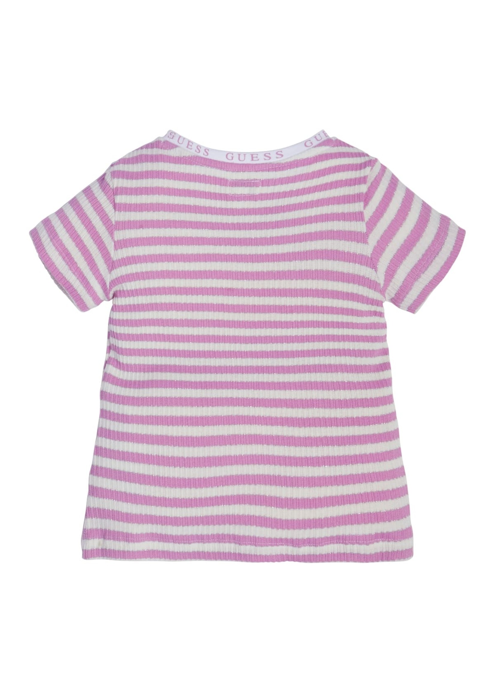 Guess SS T-SHIRT PINK AND WHITE STRIP