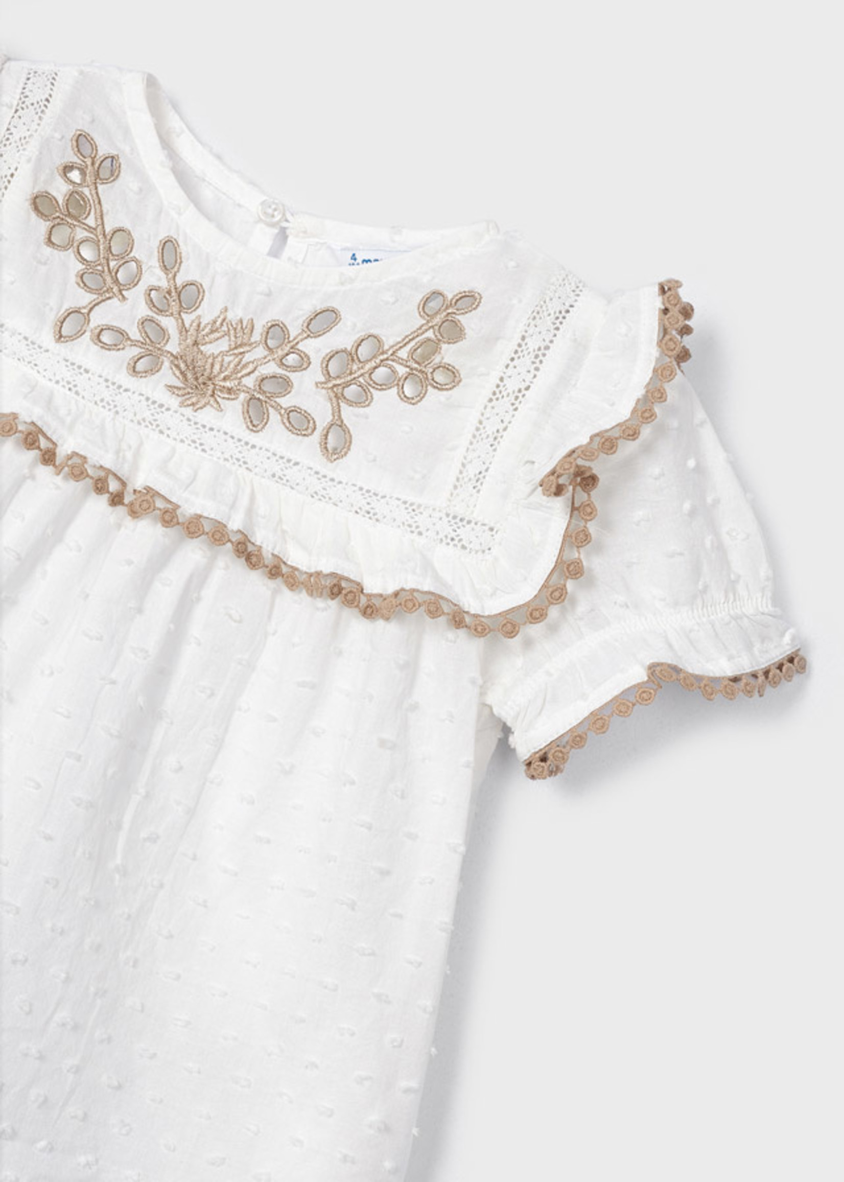 Mayoral 1415 Mini Girl            Plumeti embroidered blouse    Natur-Beig