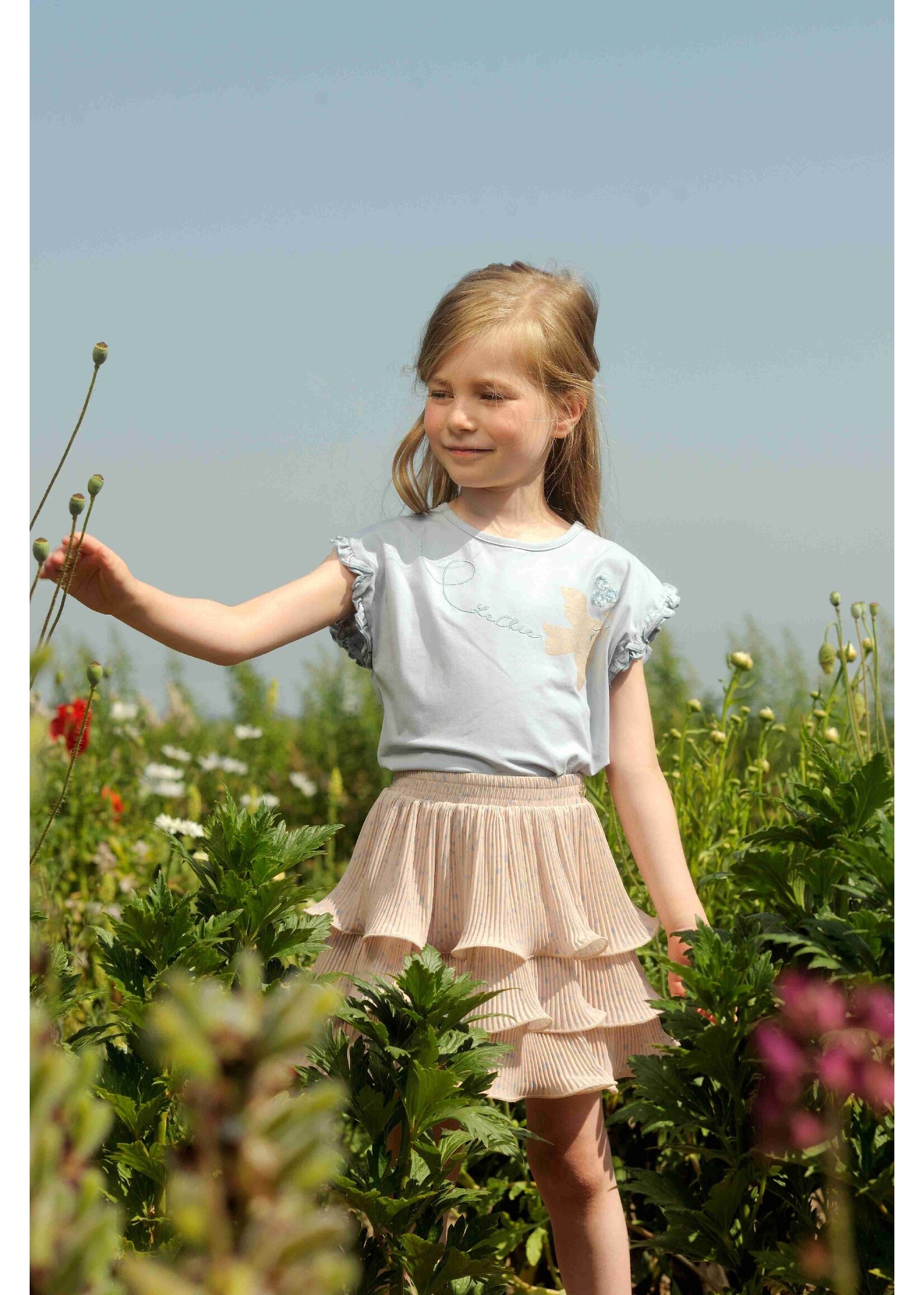 Le Chic Girls Kids C402-5474 NOPALY bird & flower T-shirt Blue Orchid