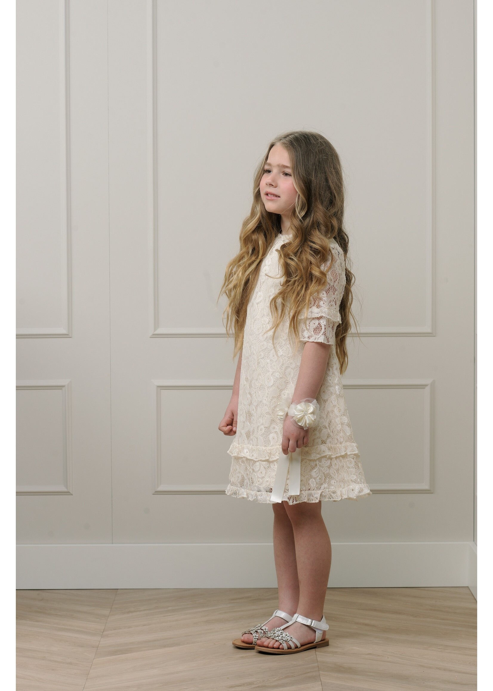 Le Chic Girls Kids C312-5814 SAMBERA shiny lace dress Oatmeal Elite