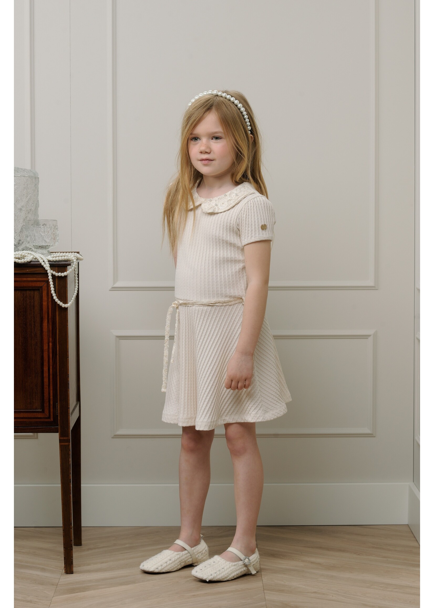 Le Chic Girls Kids C312-5808 SCARLY summer cable knit dress Oatmeal Elite