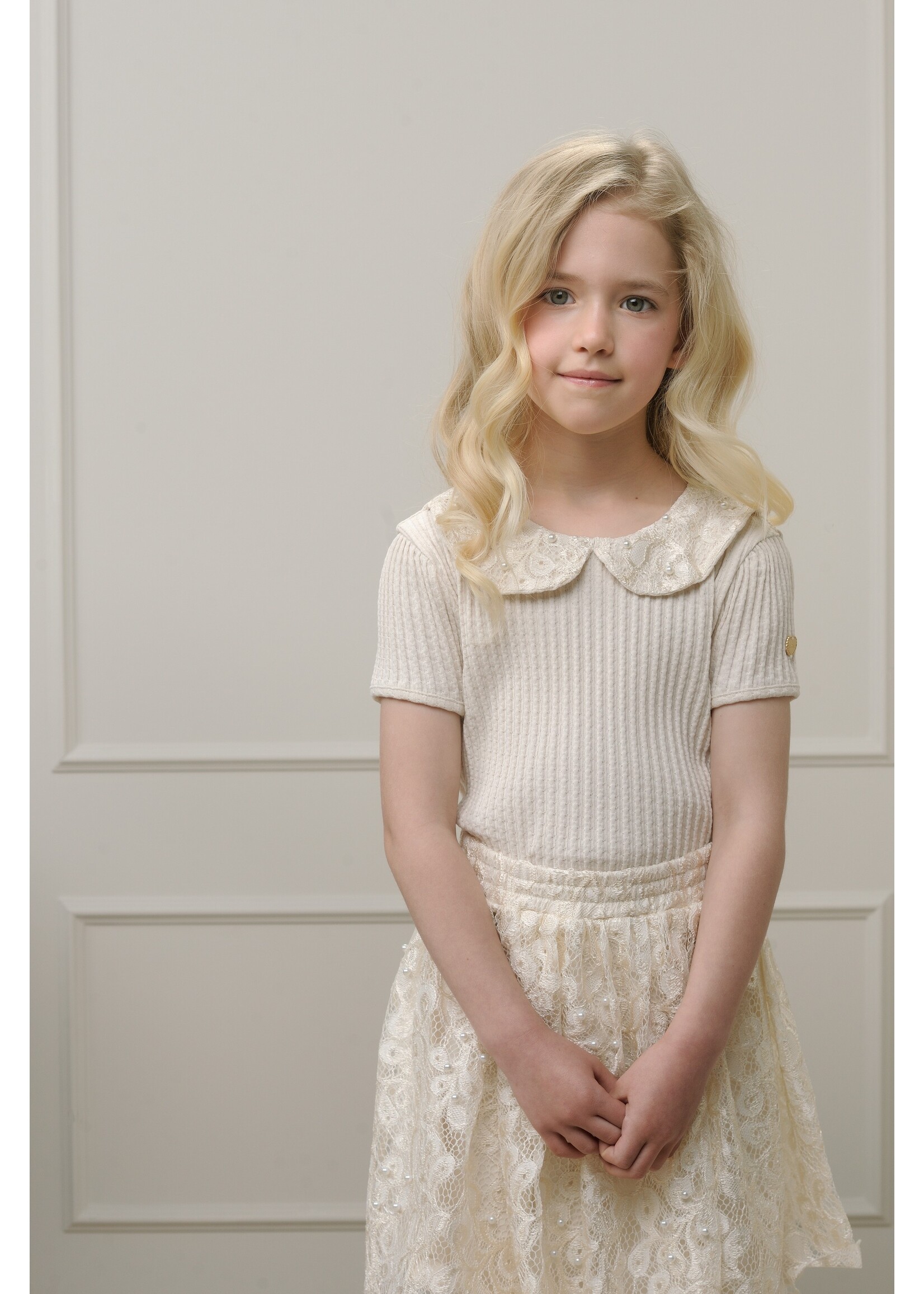 Le Chic Girls Kids C312-5708 TRUTHY lace & pearls skirt Oatmeal Elite