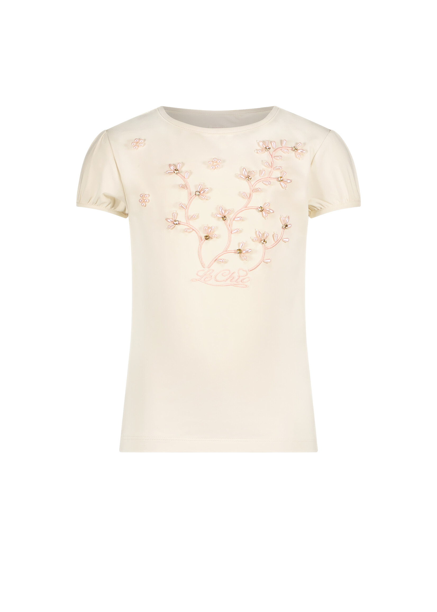 Le Chic Girls Kids C312-5411 NOMMY luxury flowers T-shirt Pearled Ivory