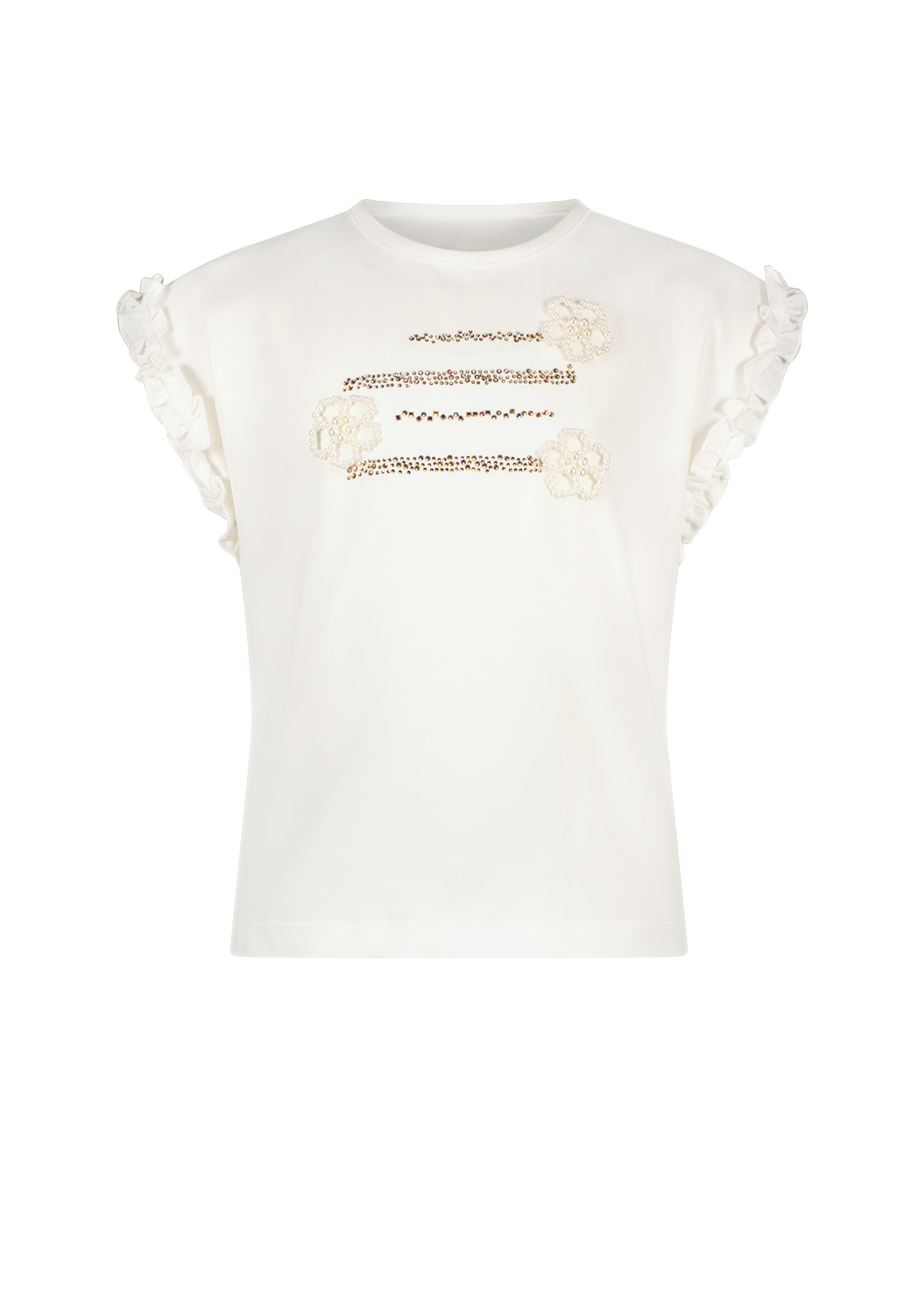Le Chic Girls Kids C312-5404 NOPALY flowers & lines T-shirt Off White
