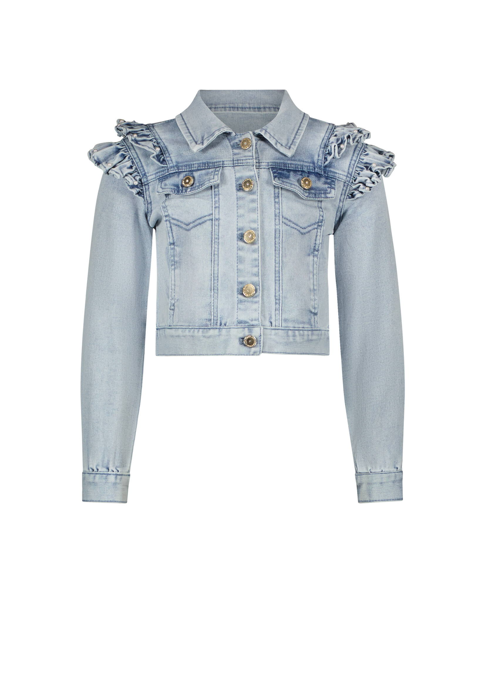 Le Chic Girls Kids C312-5180 ALLY ruffles at armhole jacket Classic Light Denim