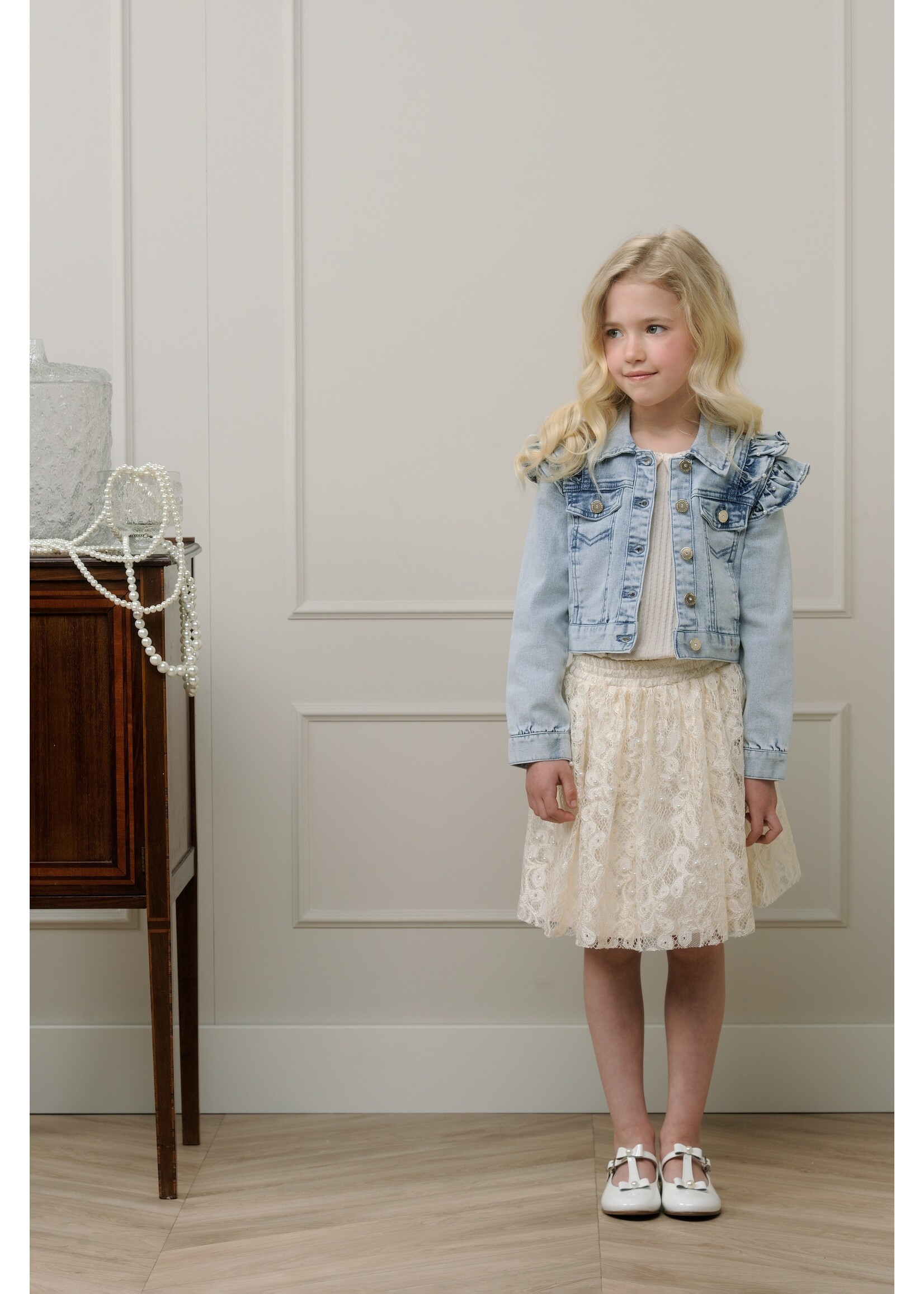 Le Chic Girls Kids C312-5180 ALLY ruffles at armhole jacket Classic Light Denim