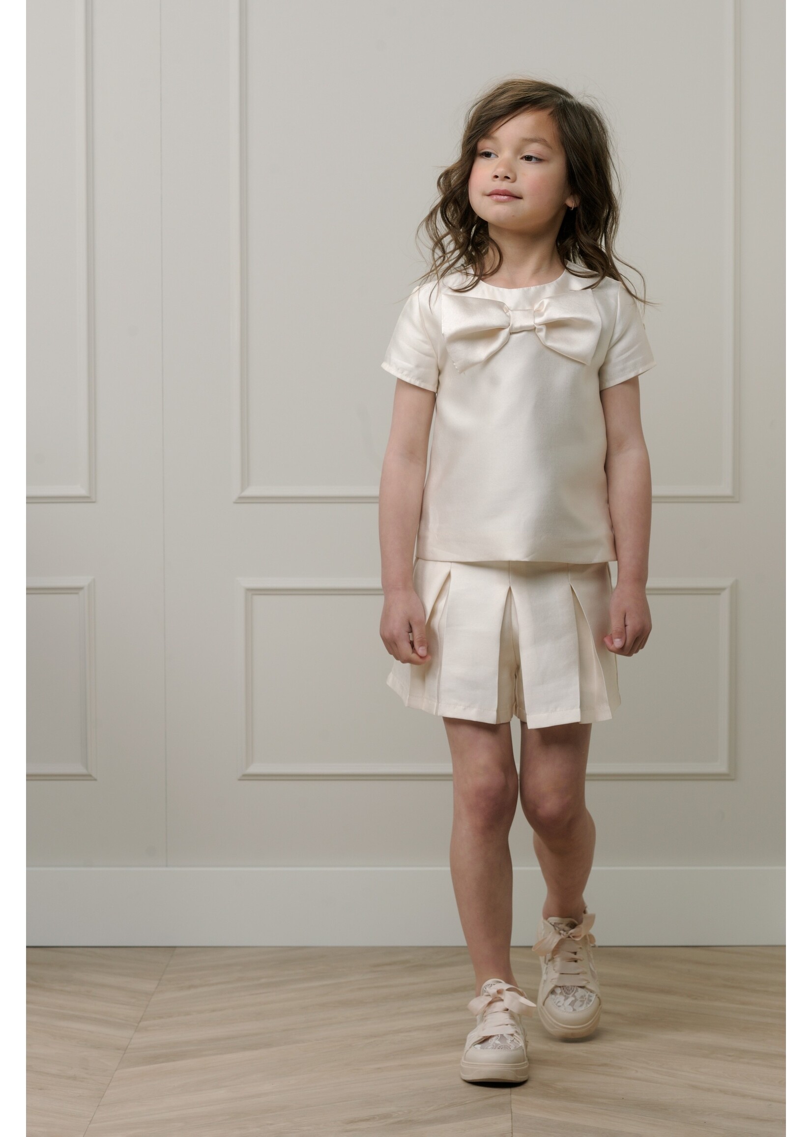 Le Chic Girls Kids C312-5105 EAST crêpe big bow blouse Pearled Ivory