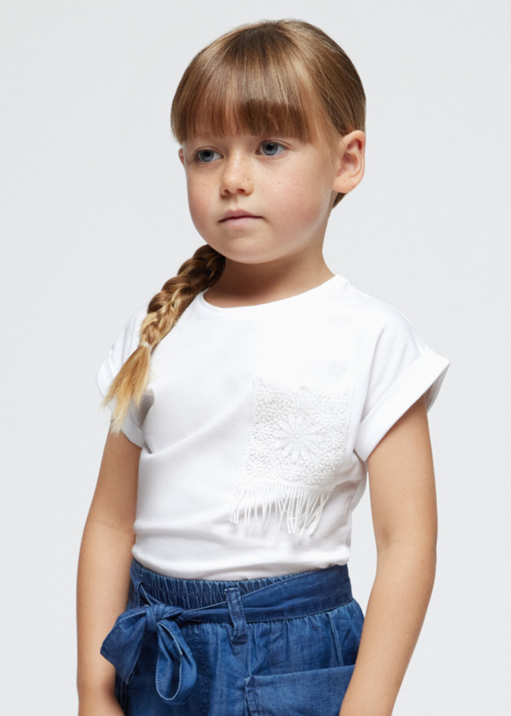 Mayoral Mini Girl            3087 S/s crochet t-shirt           White