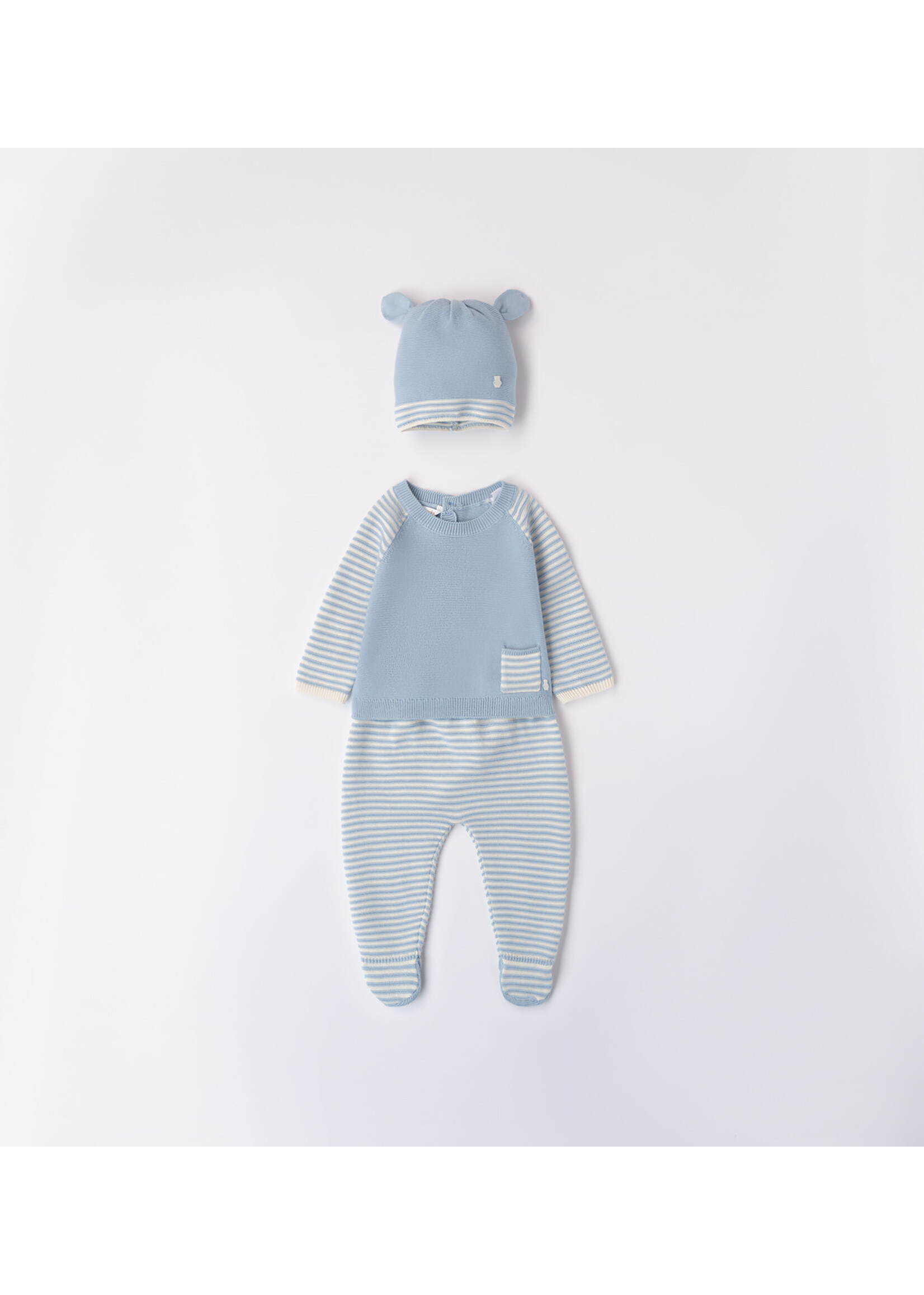 Ido 38617 TWO PIECES ROMPERS SUIT WITH FEET BLUE