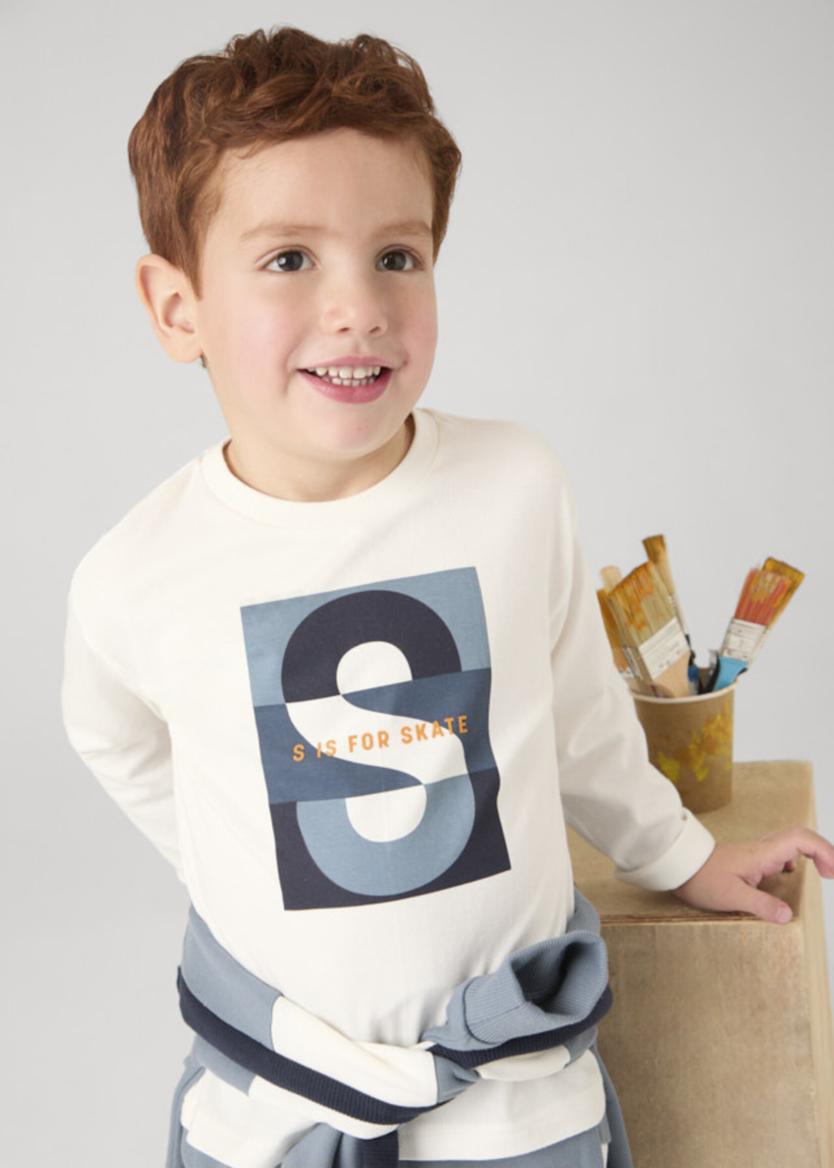 Mayoral Mini Boy             4051 L/s t-shirt  HD print         L/s t-shirt               Cream-clou